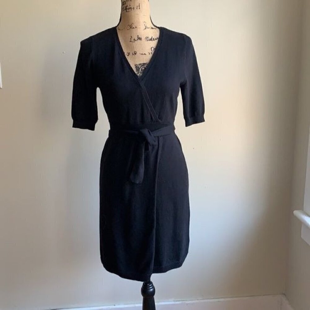 Liz Claiborne black sweater wrap dress size S short sleeve